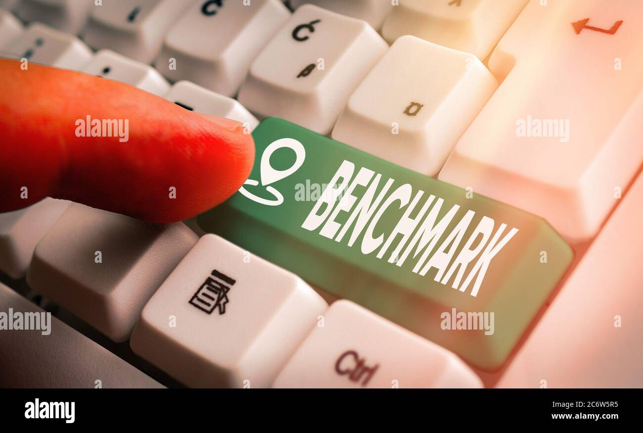 Text sign showing Benchmark. Business photo text a reference point ...