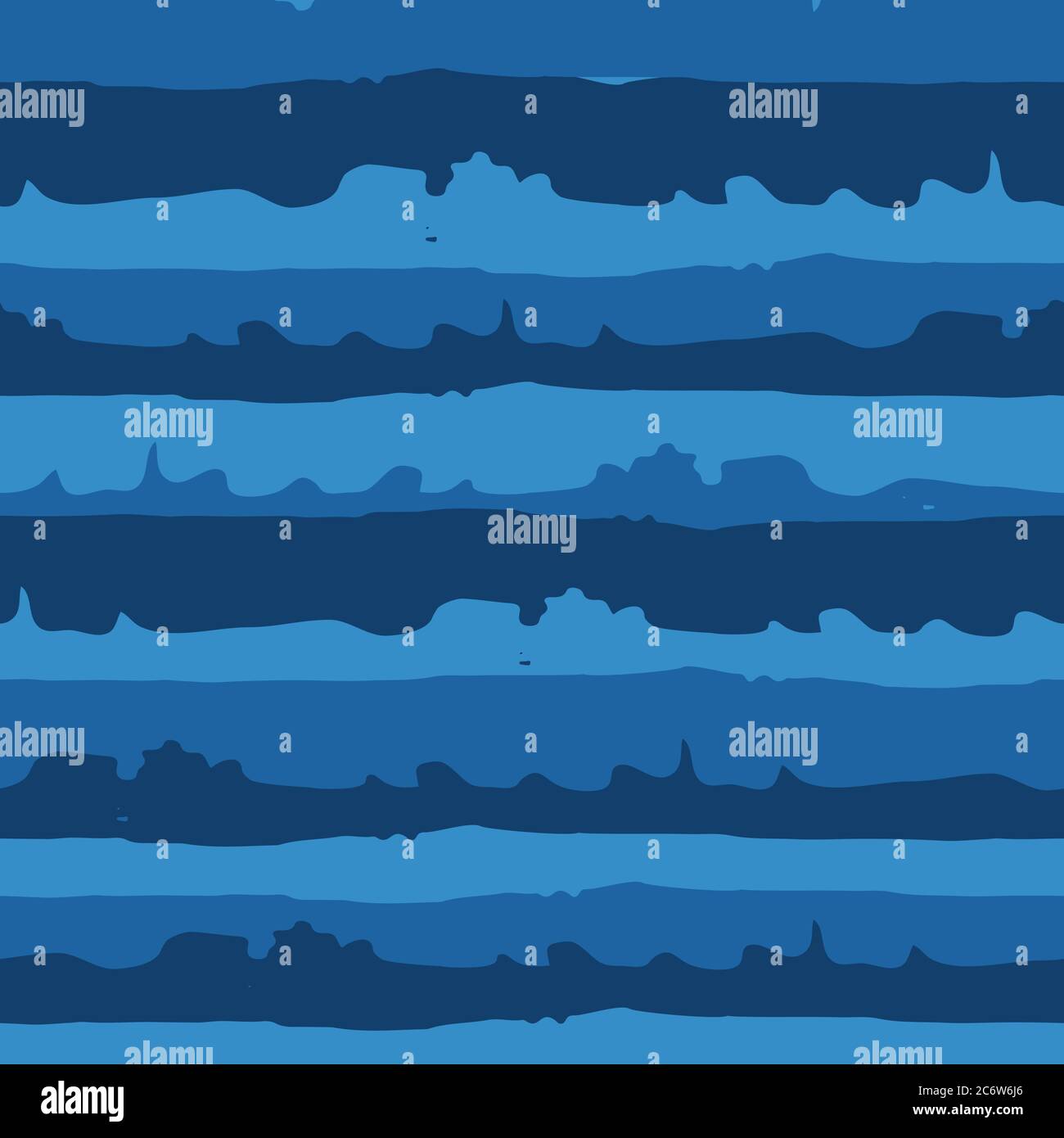Wavy stripe seamless vector pattern background. Cut out style irregular horizontal linear striped blue backdrop. Torn paper strips effect. Geometric Stock Vector