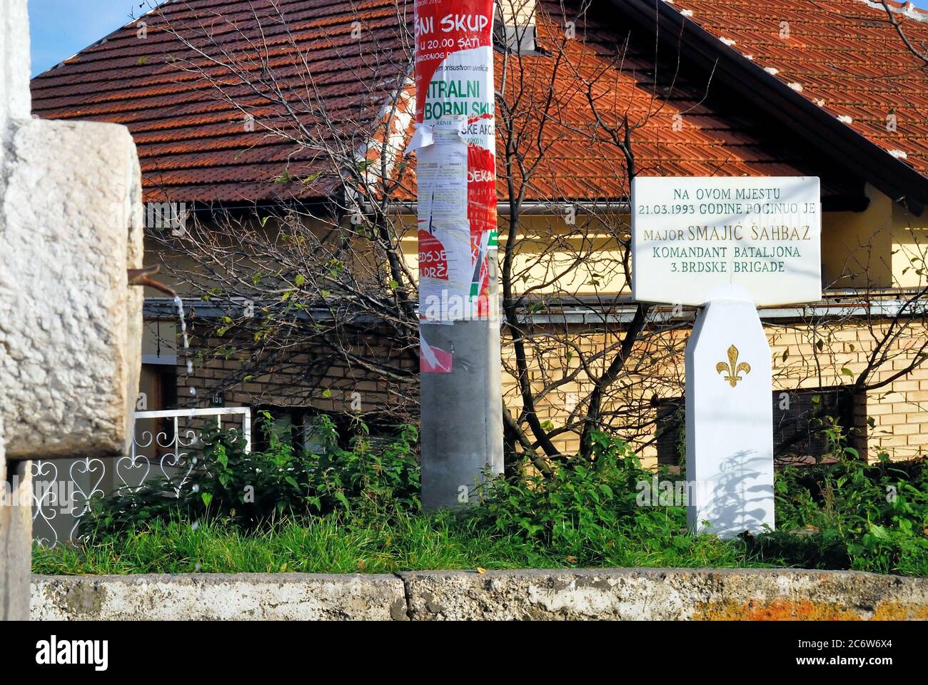Bosnia and Herzegovina, Sarajevo, The monument at Smajic Sahbaz. At this place in 21, 3, 1993, Smajc Sahbaz commander of the battalion of the 3rd hill brigade, was killed. Stock Photo