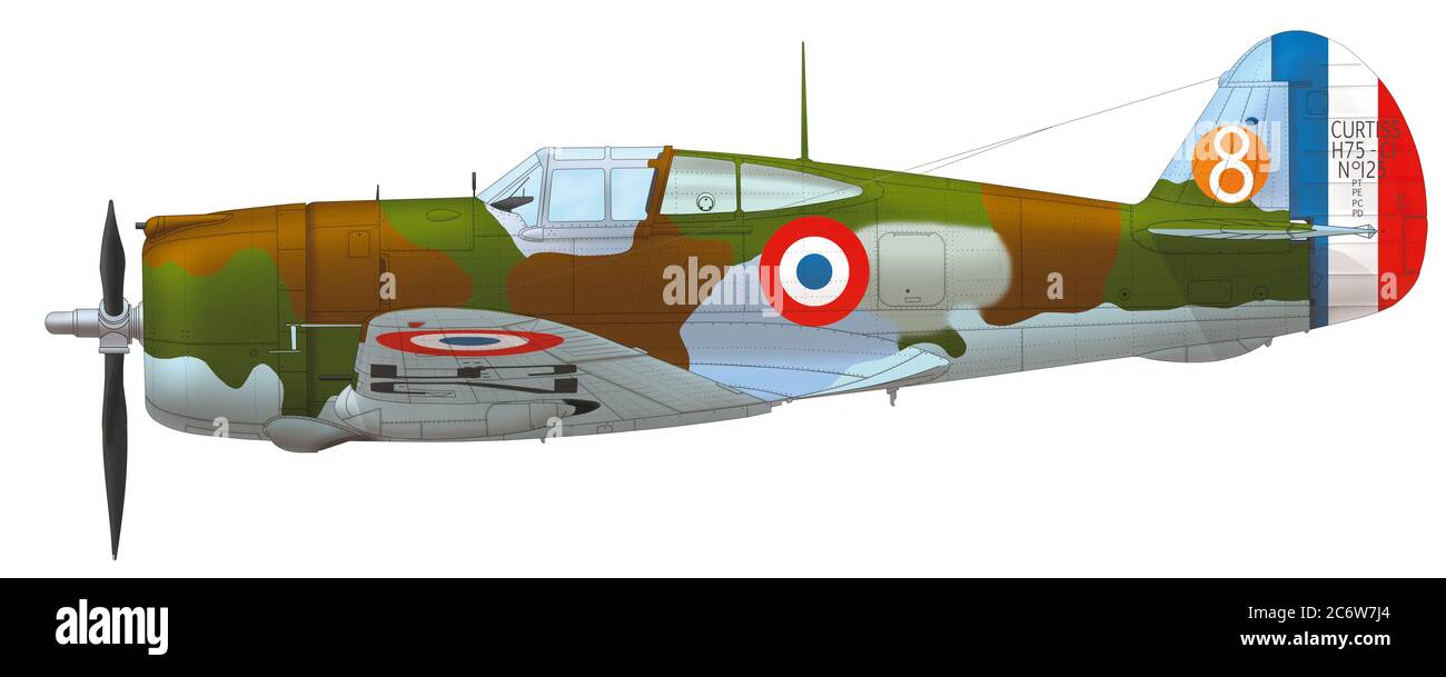 Curtiss H-75A2 Hawk of the 1st flight of the fighter group GC I/5 of the French Air Force flown by Captain Alois Vašátko, beginning of June 1940 Stock Photo
