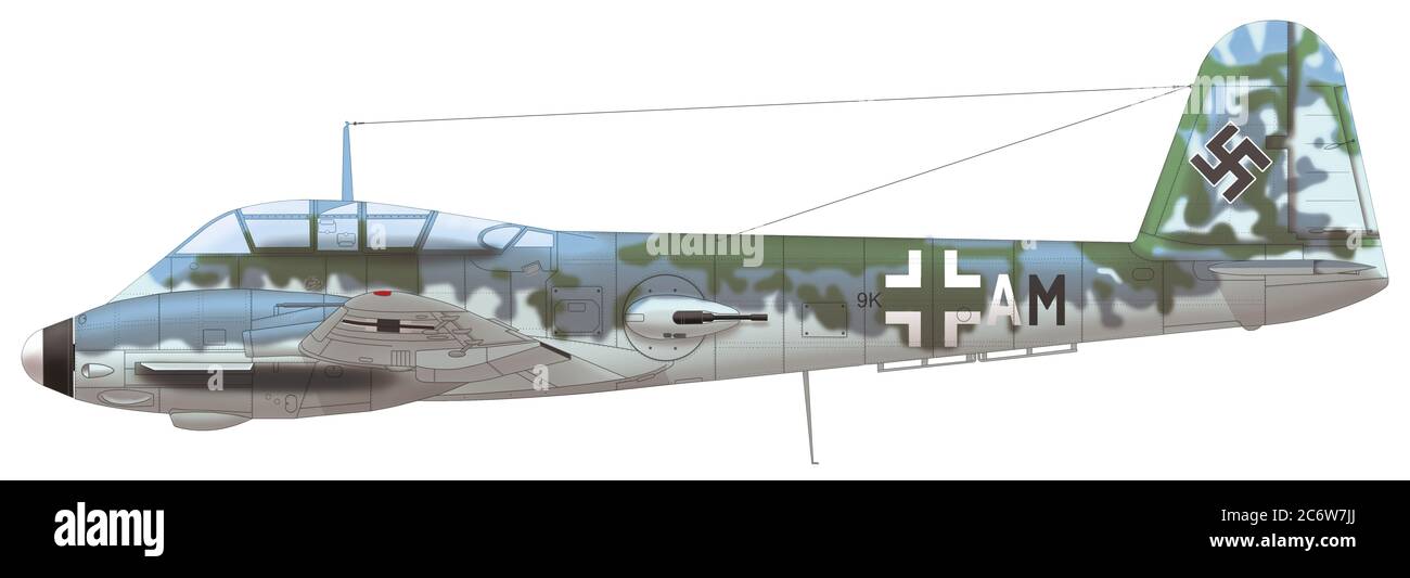 Messerschmitt Me 410A-1/U2 (W. Nr. 420428, 9K+AM) flown by Sergeant Hermann Bolten of the 4./KG 51, shot down 6 June 1944 Stock Photo