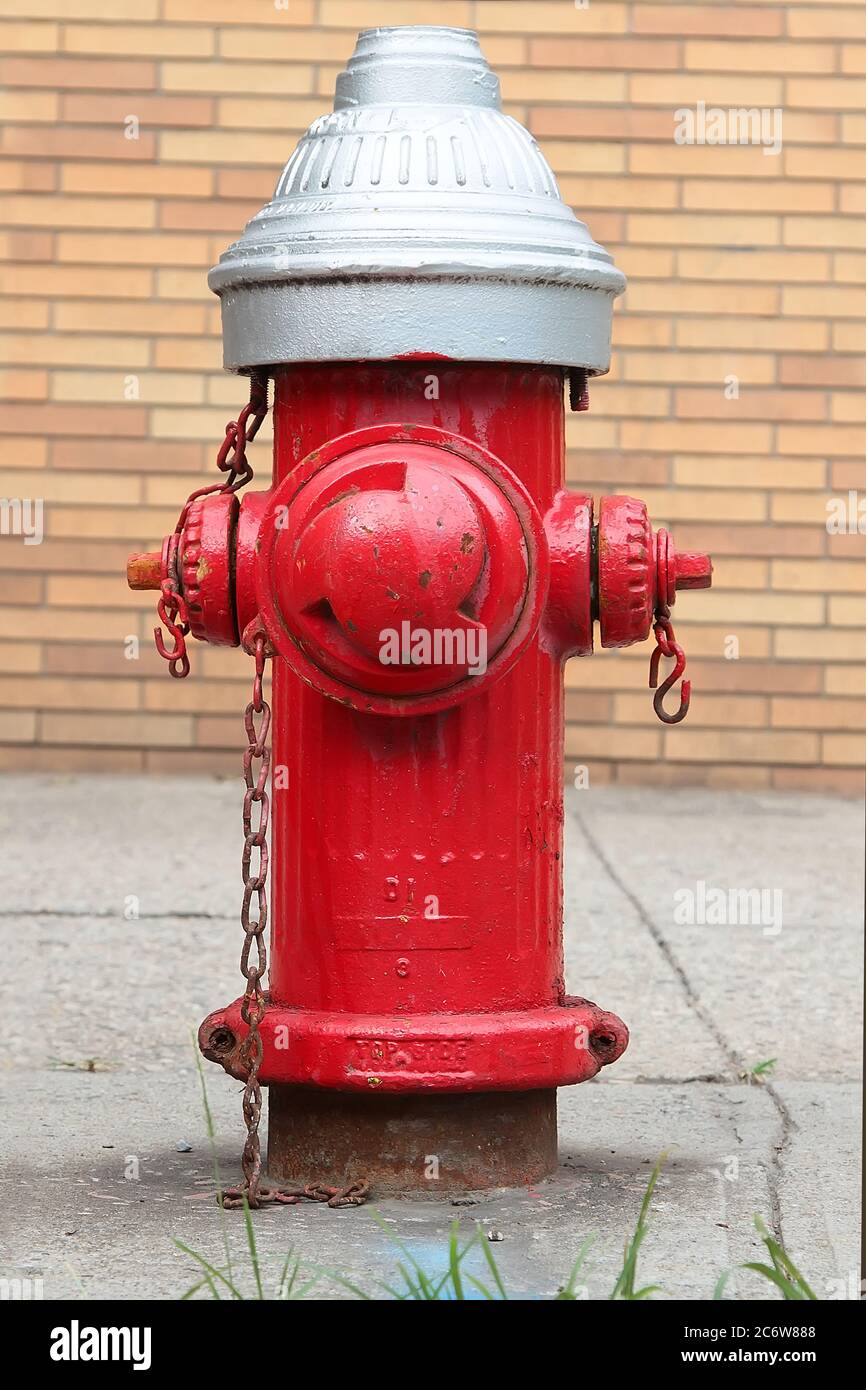 Red fire hydrant with silver top. New York. USA Stock Photo Alamy