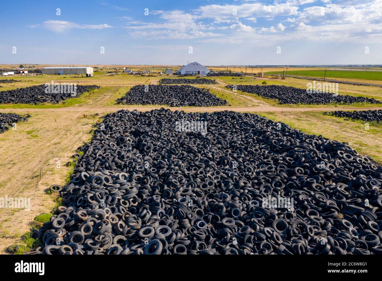 Hudson, Colorado - Used tires are stored at the CH2E tire recycling center northeast of Denver. The tires are recycled into materials used for a varie Stock Photo