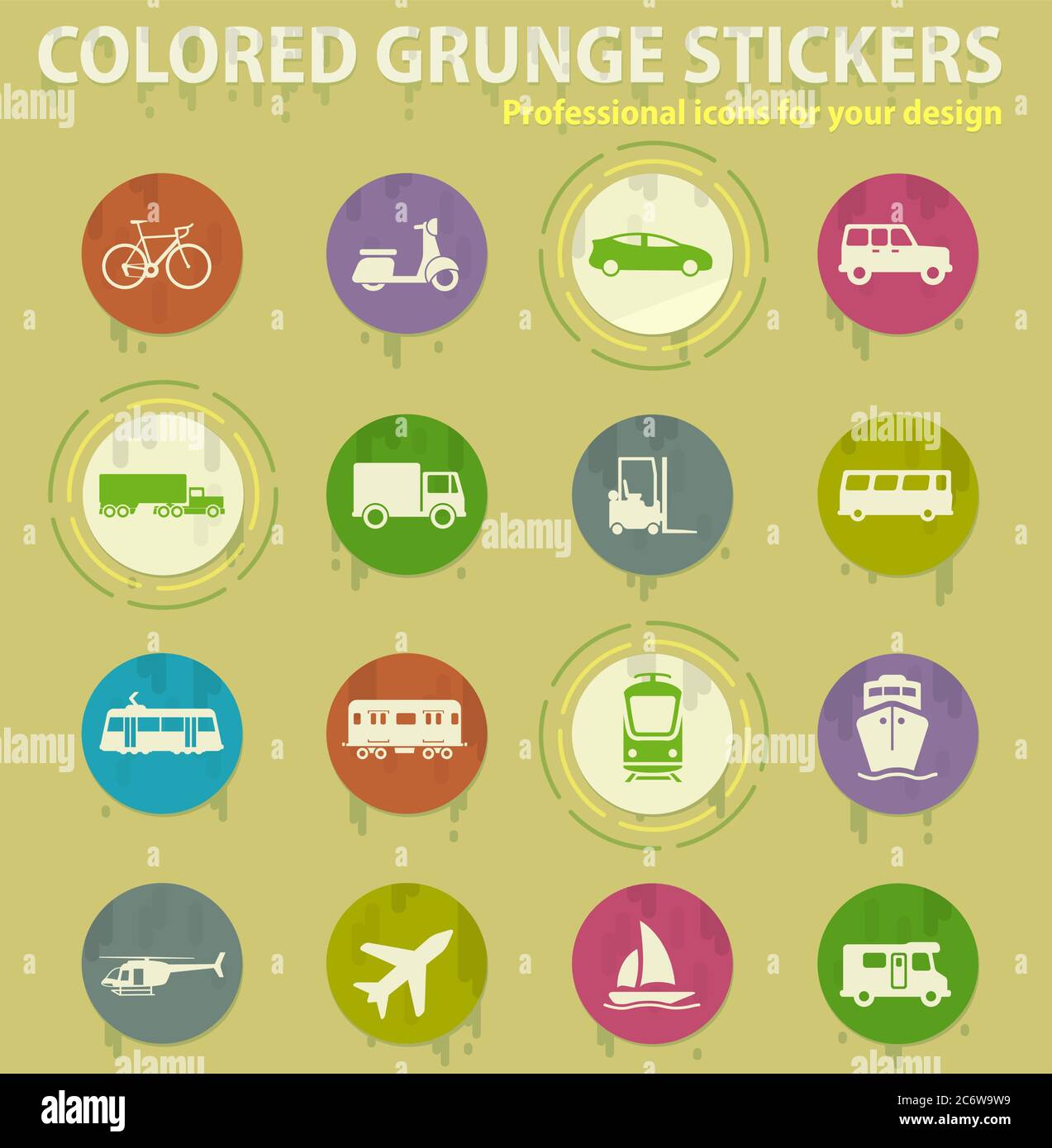 Transportation colored grunge icons Stock Vector