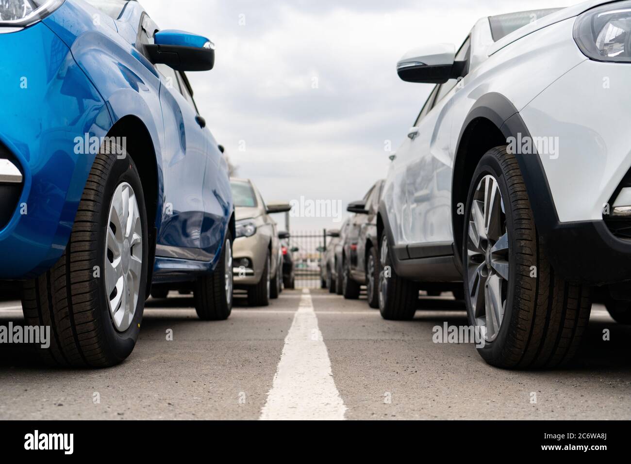 New cars in stock. Automotive industry Stock Photo Alamy