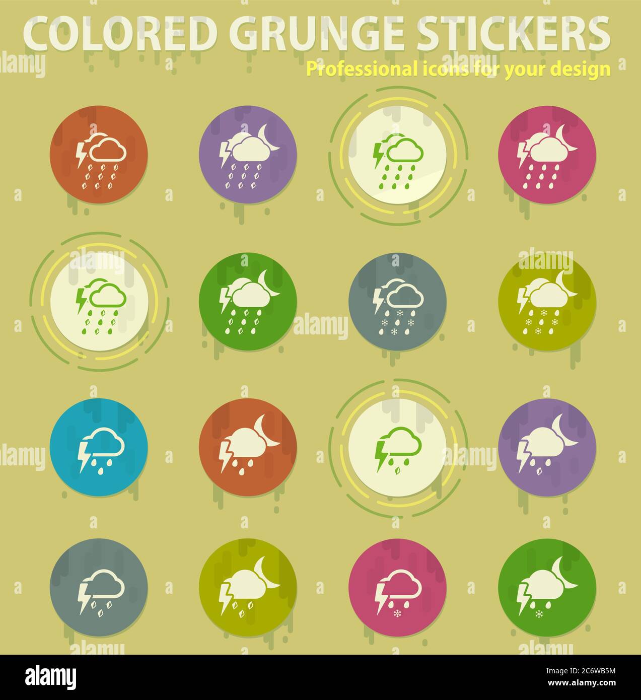 Weather colored grunge icons Stock Vector