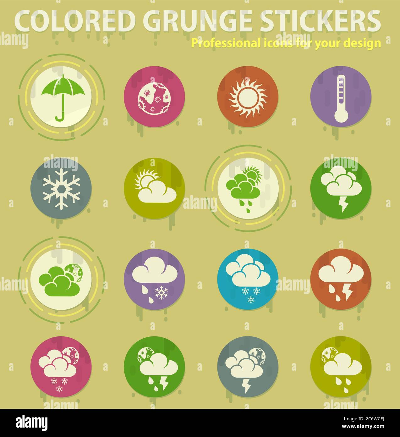 weather colored grunge icons Stock Vector