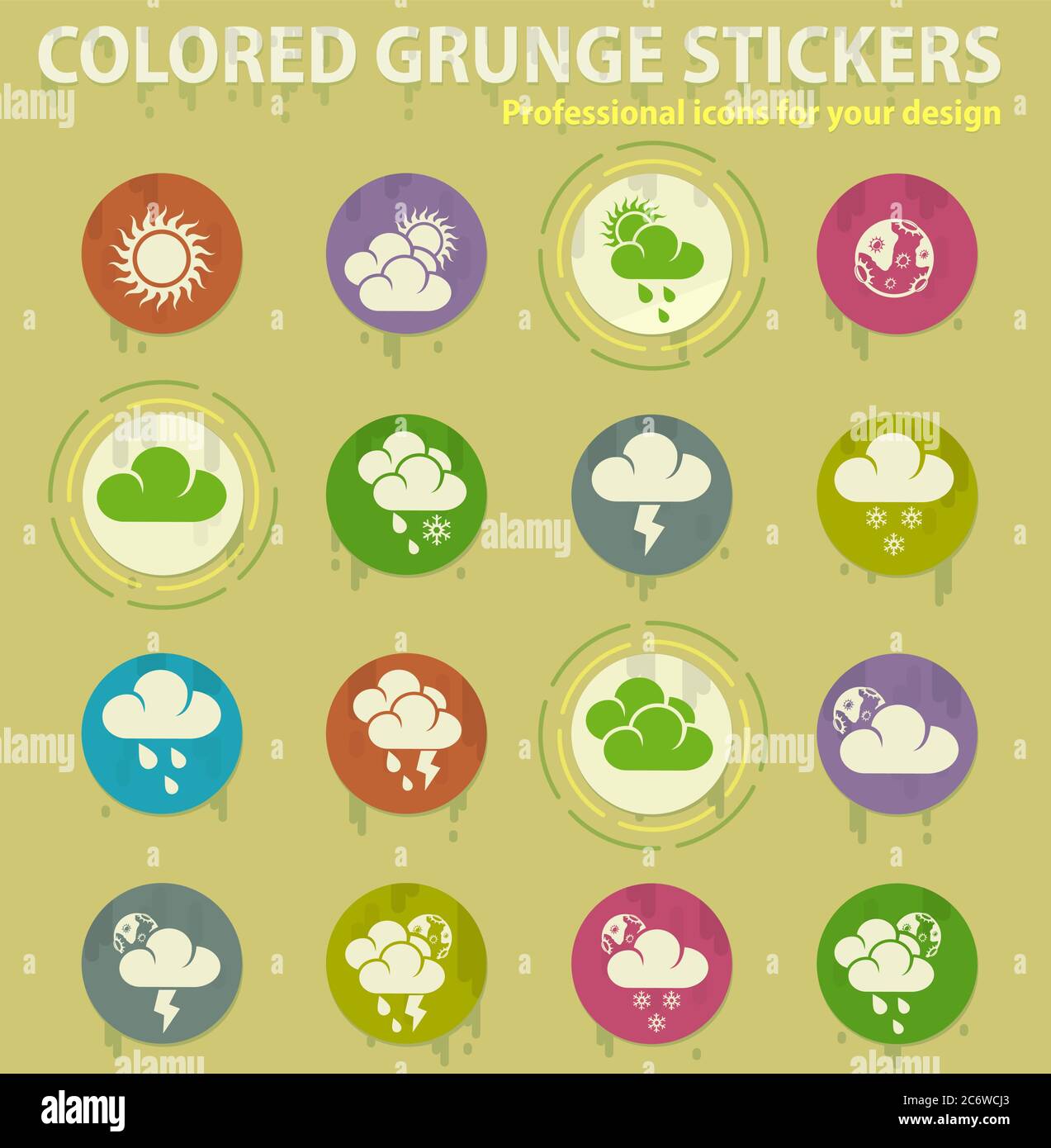 weather colored grunge icons Stock Vector