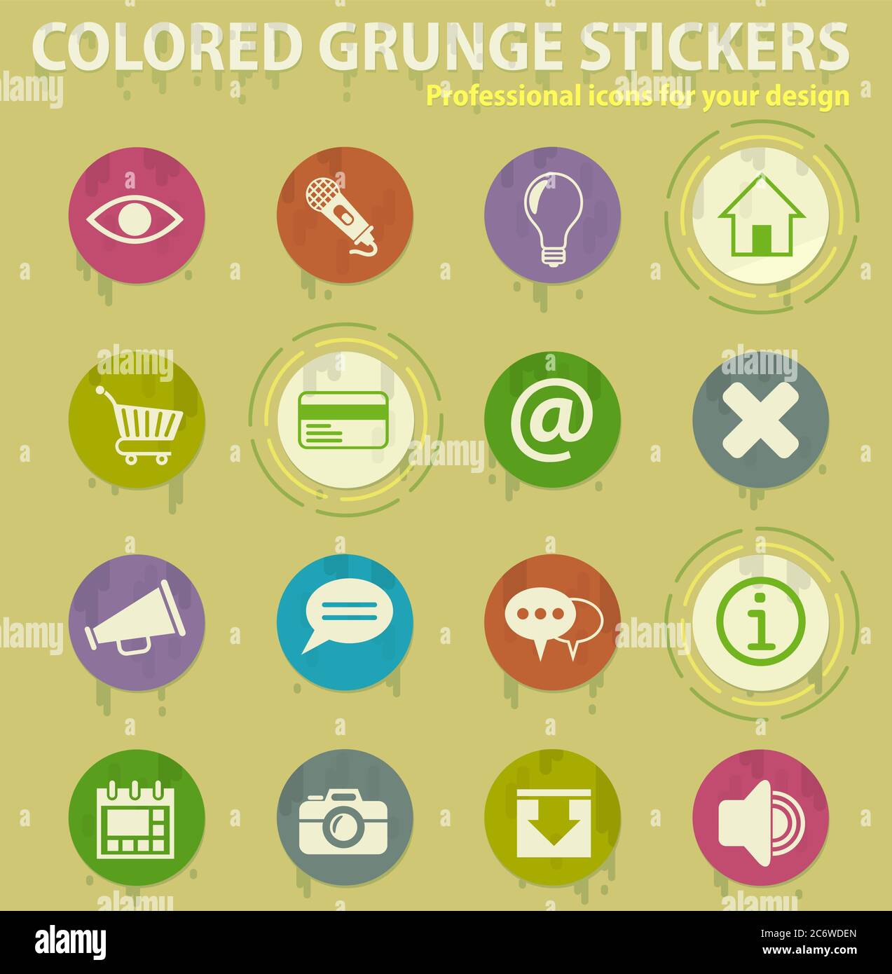 user interface colored grunge icons Stock Vector