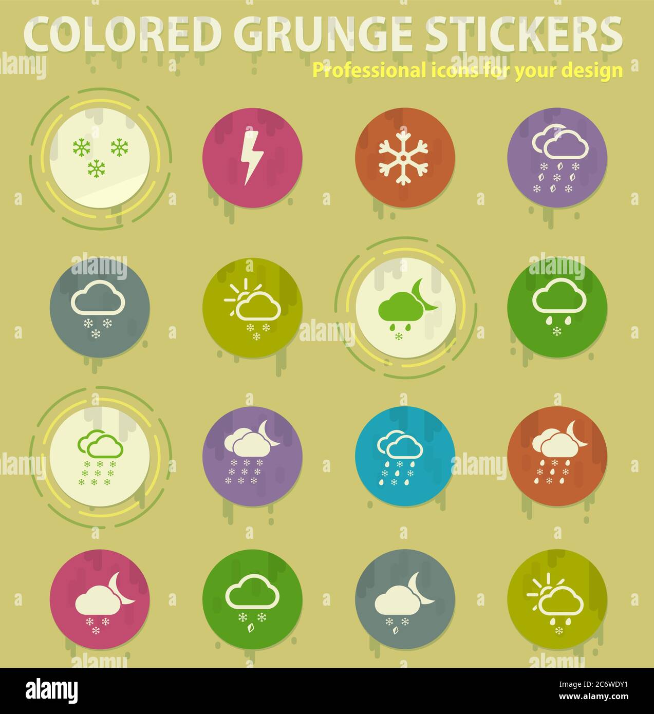 Weather colored grunge icons Stock Vector