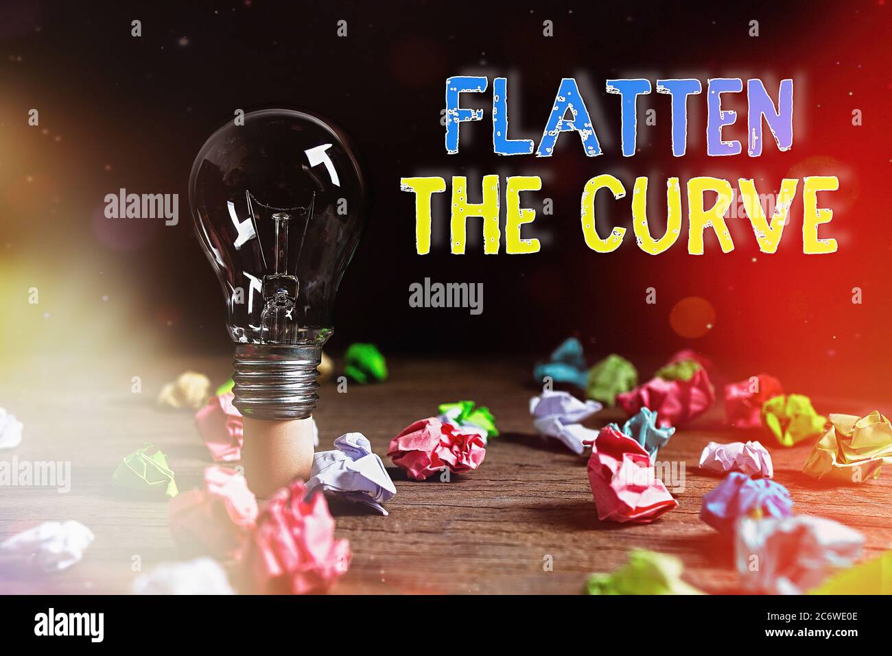 Writing note showing Flatten The Curve. Business concept for raising an awareness on slowing the rate of the infectious disease Realistic colored vint Stock Photo