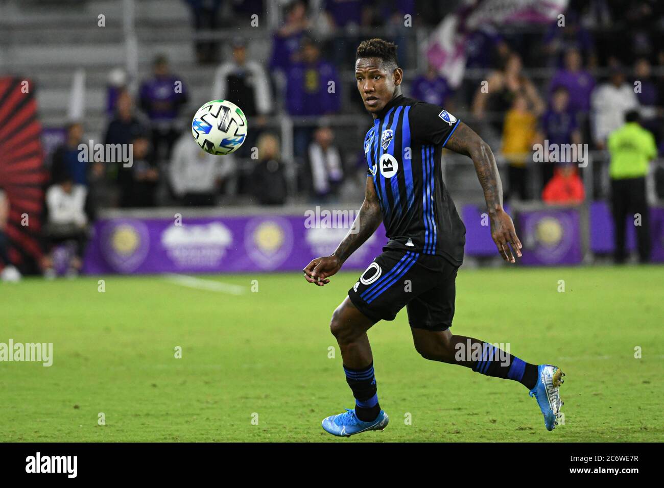 Montreal FC midfielder Romell Quioto #30 receives the ball from a team mate in a Friendly Match at Exploria Stadium in Orlando Florida on Saturday Feb Stock Photo