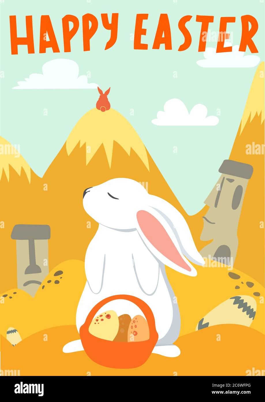 Happy Easter bunny, rabbit and nice background. Colorful poster Stock Vector