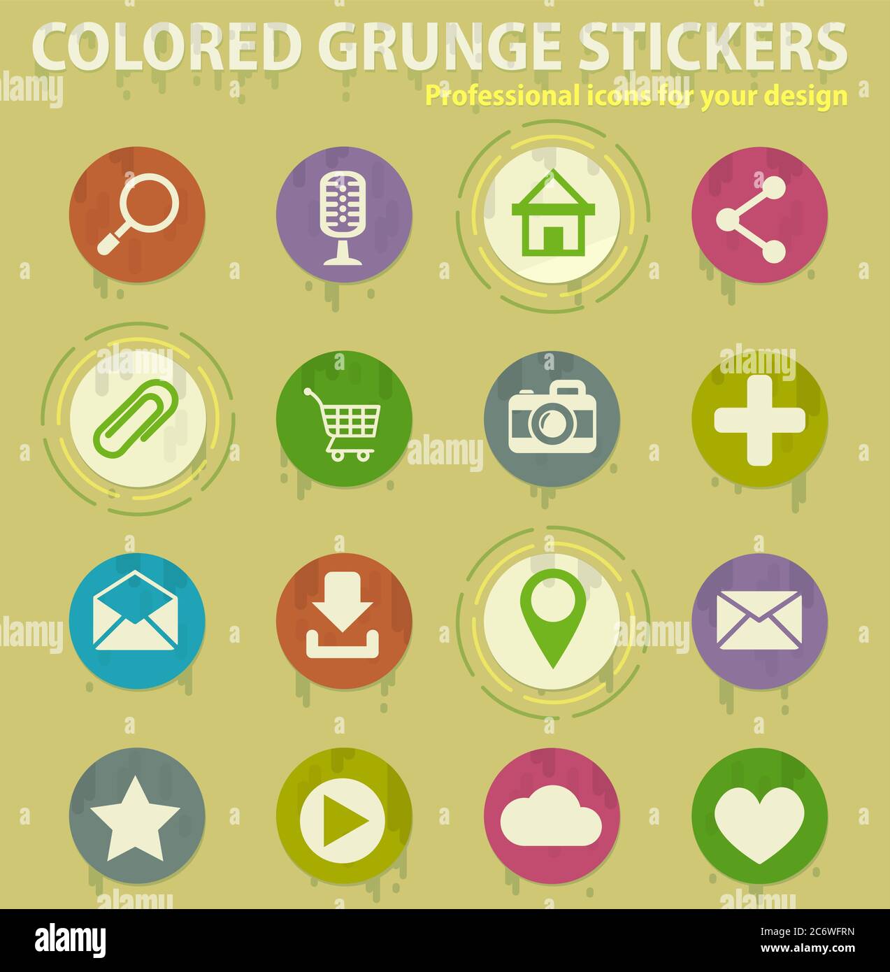 user interface colored grunge icons Stock Vector