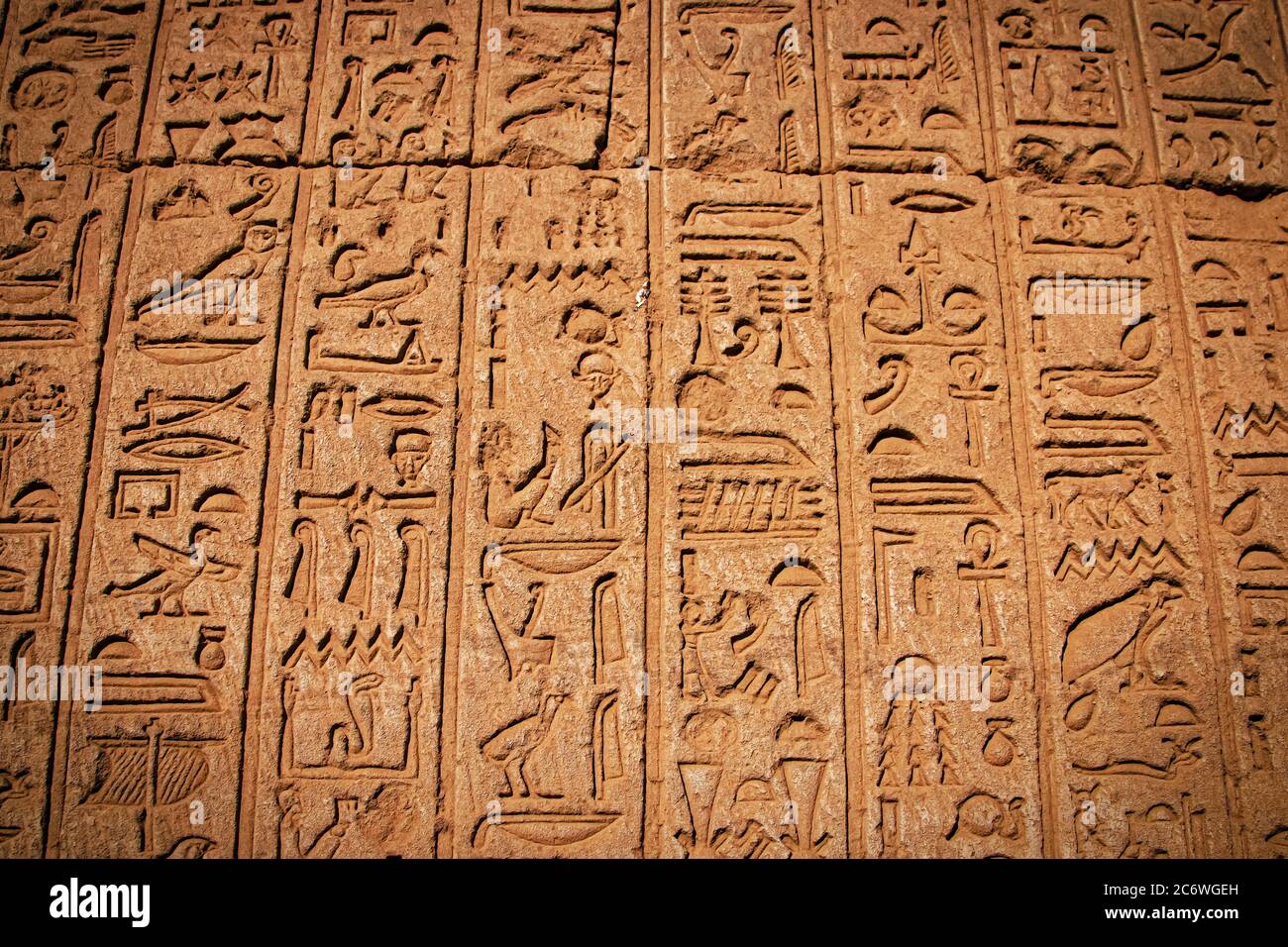 Ancient Egyptian writing, Egyptian hieroglyphs. Stock Photo