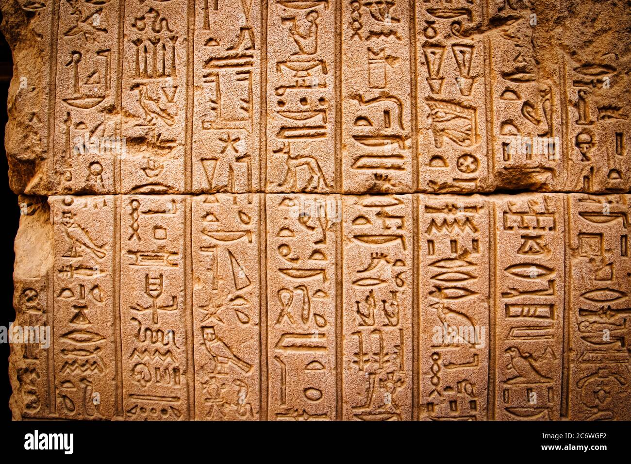 Ancient Egyptian writing, Egyptian hieroglyphs. Stock Photo