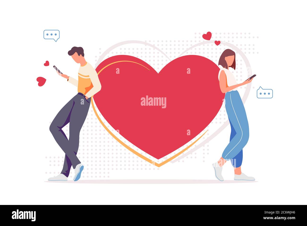 Cartoon illustration with online relationships. Technology, dating app and social media addiction. Internet love communication with smartphones. Web Chatting, write messages about date vector concept Stock Vector Image & Art - Alamy Cartoon illustration with online relationships. Technology, dating app and social media addiction. Internet love communication with smartphones. Web Chatting, write messages about date vector concept Stock Vector Image & Art - Alamy