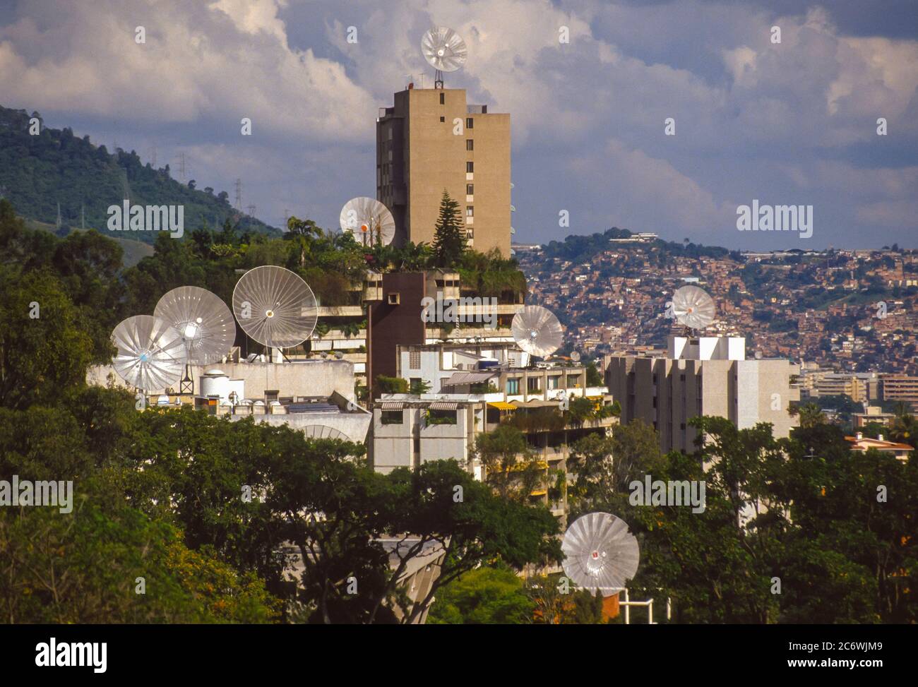 CARACAS, VENEZUELA - Eastern Caracas urban landscape with apartment buildings and satellite dishes. Stock Photo