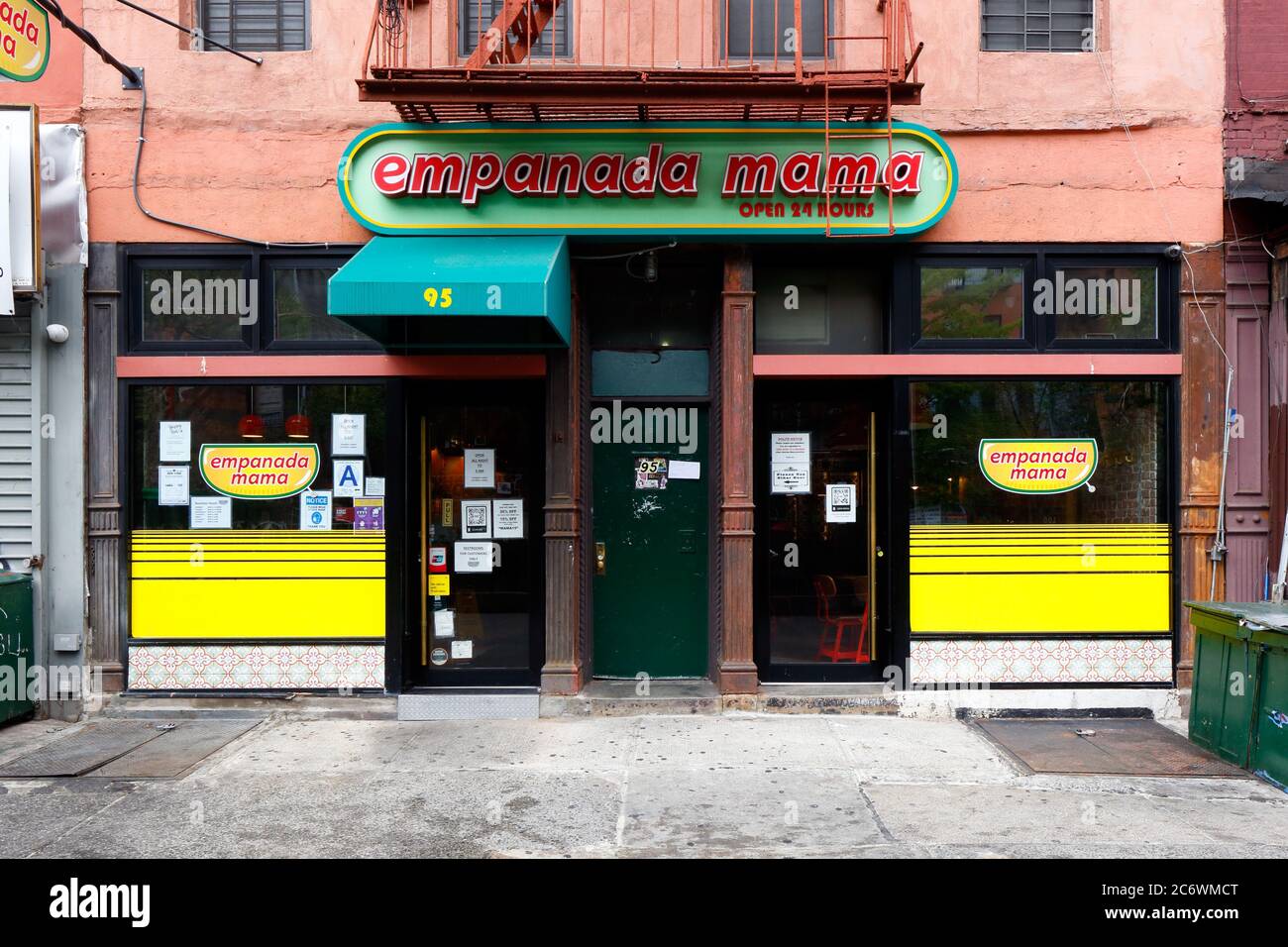 Empanada Mama, 95 Allen Street, New York, NYC storefront photo of a Columbian restaurant chain in the Lower East Side neighborhood. Stock Photo
