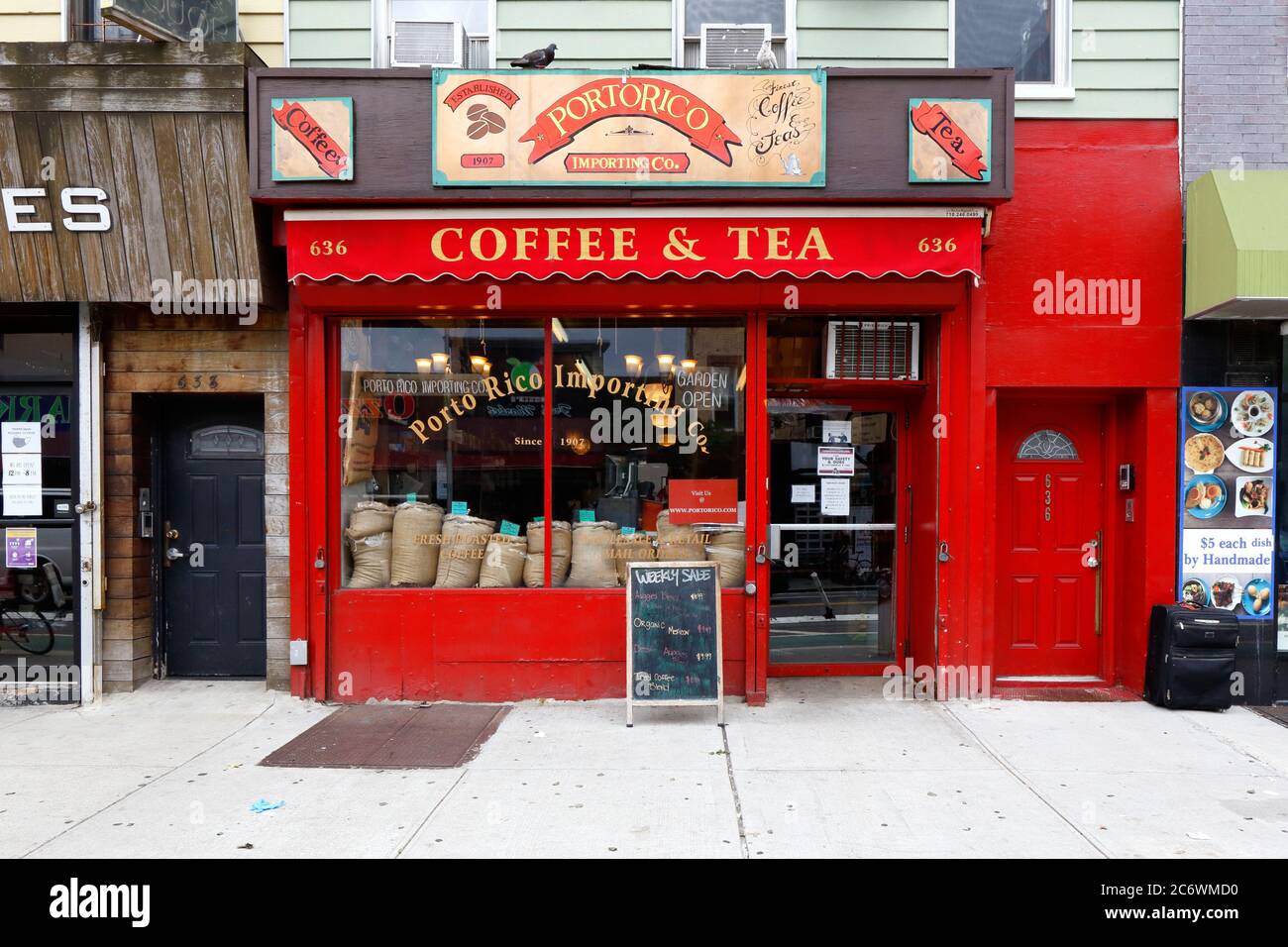Porto Rico Importing Co., 636 Grand Street, Brooklyn, New York, NYC storefront photo of a coffee bean and tea store in the Williamsburg neighborhood. Stock Photo