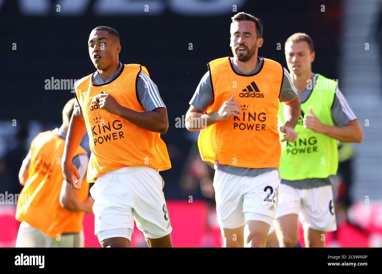 Leicester City's Youri Tielemans (left) and Christian Fuchs warming up before the Premier League match at The Vitality Stadium, Bournemouth. Stock Photo