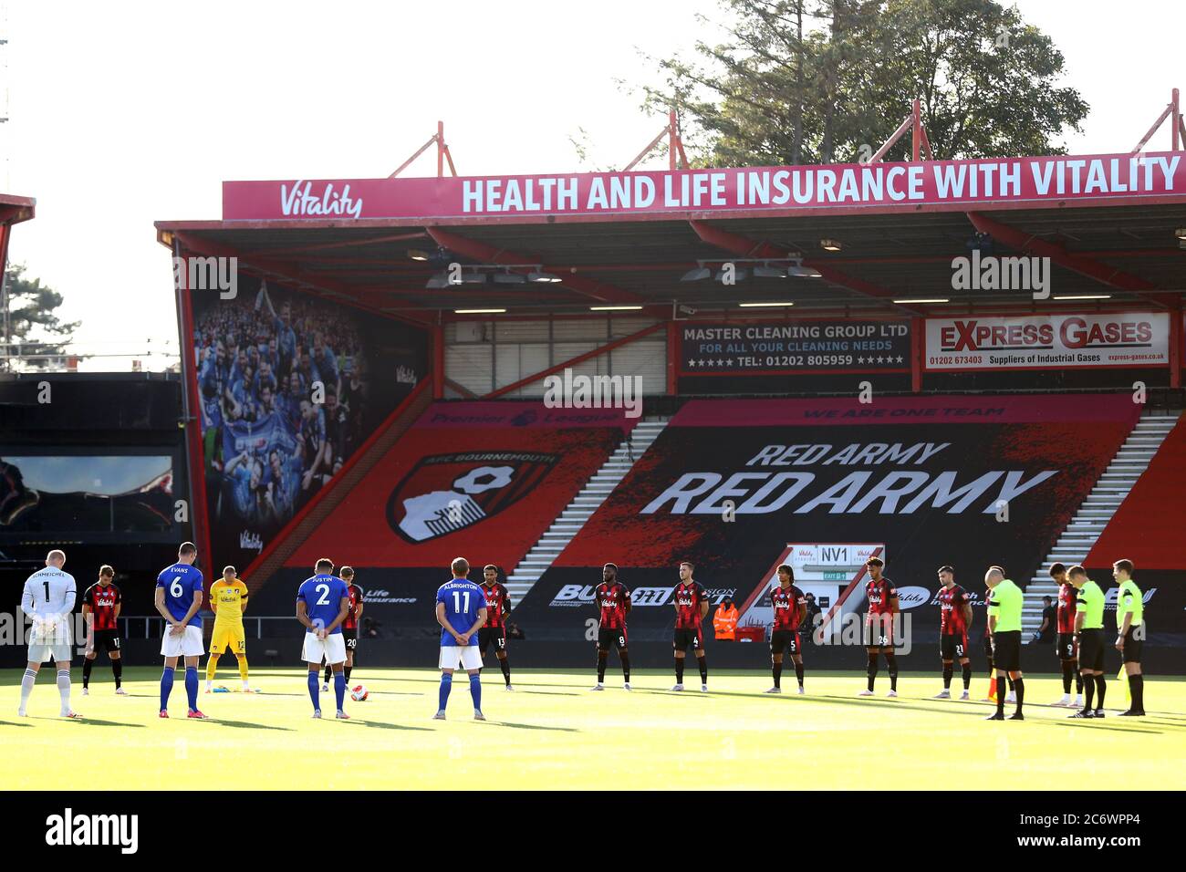 A minute silence is held for Jack Charlton prior to kick-off during the Premier League match at The Vitality Stadium, Bournemouth. Stock Photo