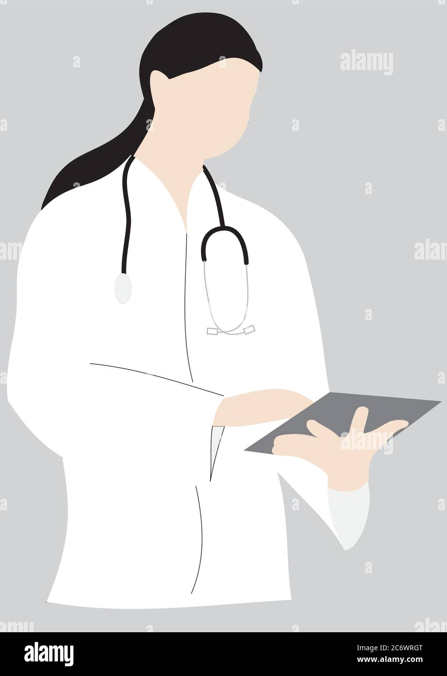 https://c8.alamy.com/comp/2C6WRGT/vector-illustration-of-a-female-doctor-reading-ipad-tablet-computer-caucasian-light-skin-tone-uk-2020-2C6WRGT.jpg