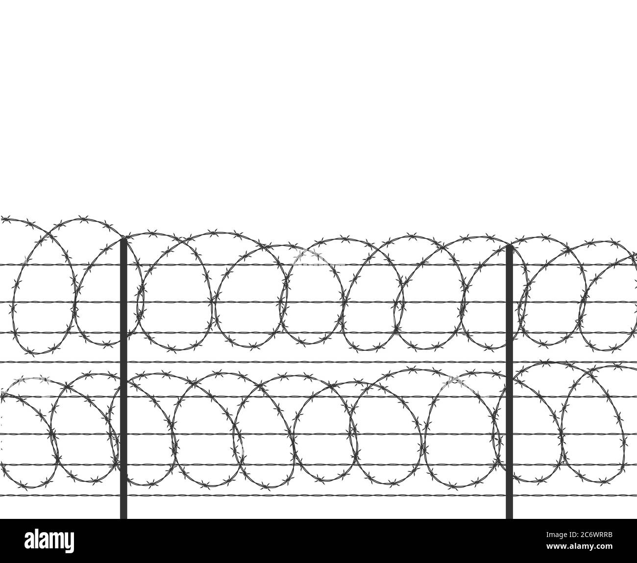 Military jail fence. Vector barbed spike wire. Safety metal net barrier. Prison iron gate security fencing. Simple graphic illustration Stock Vector