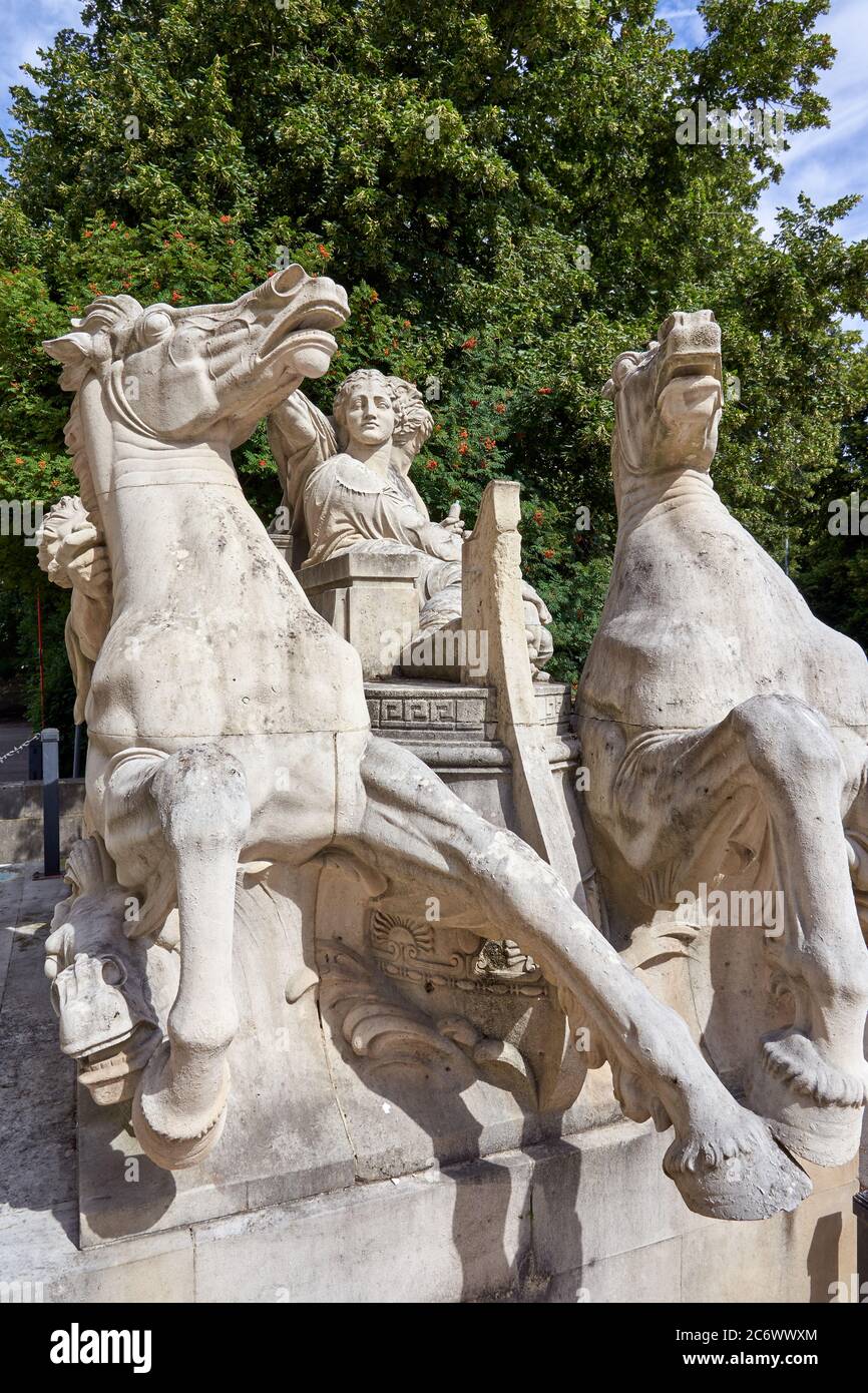 Statue of Neptune symbolising navigation outside the Glamorgan County Hall building, Cardiff, South Wales Stock Photo