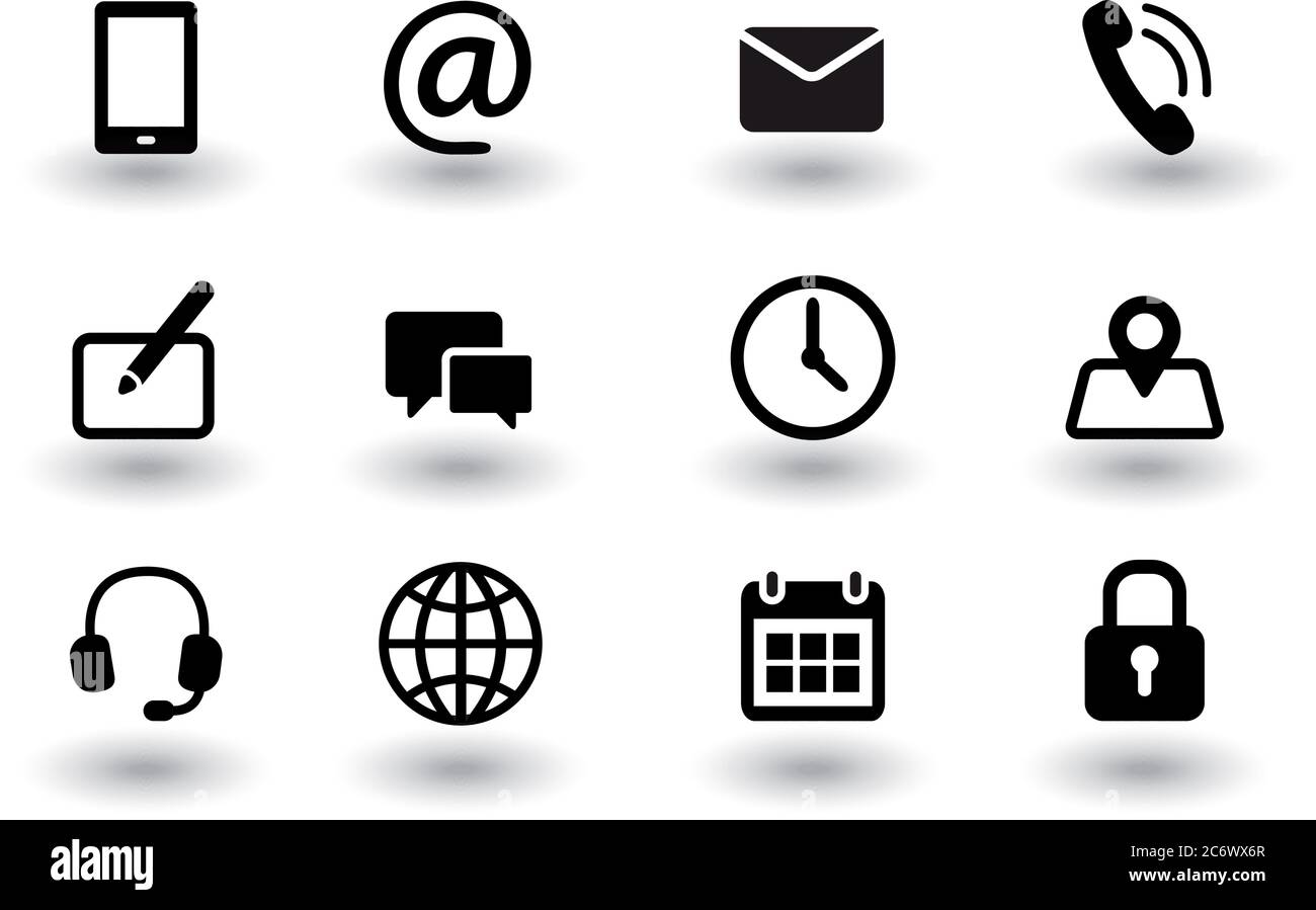 Set of contact us and web communacation icons. Simple flat black vector ...