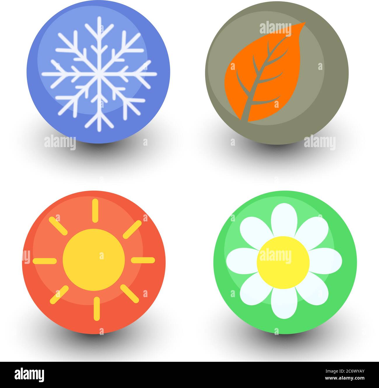 four season vector icon set, seasonal button with glassy lustre and ...