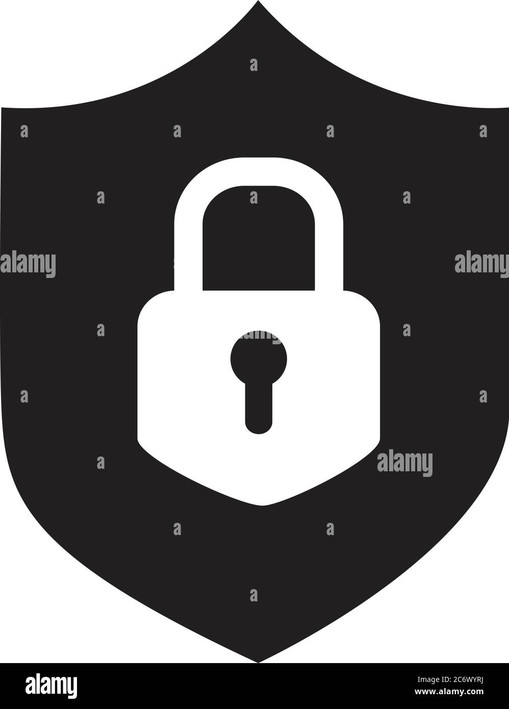 black simple flat icon of internet web security, shield with pad Stock Vector