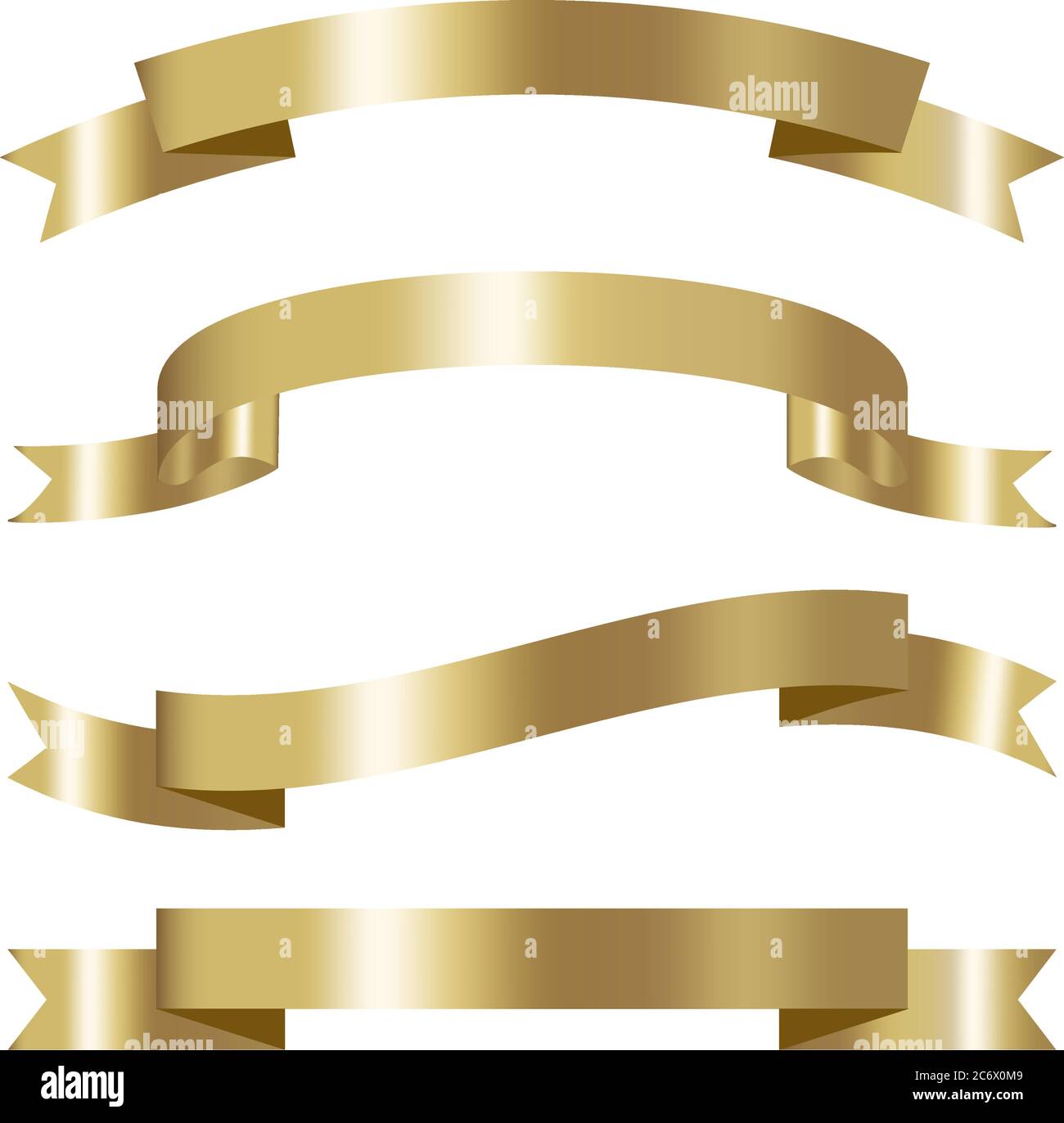 set of golden ribbon collection 3d effect with place for text vector