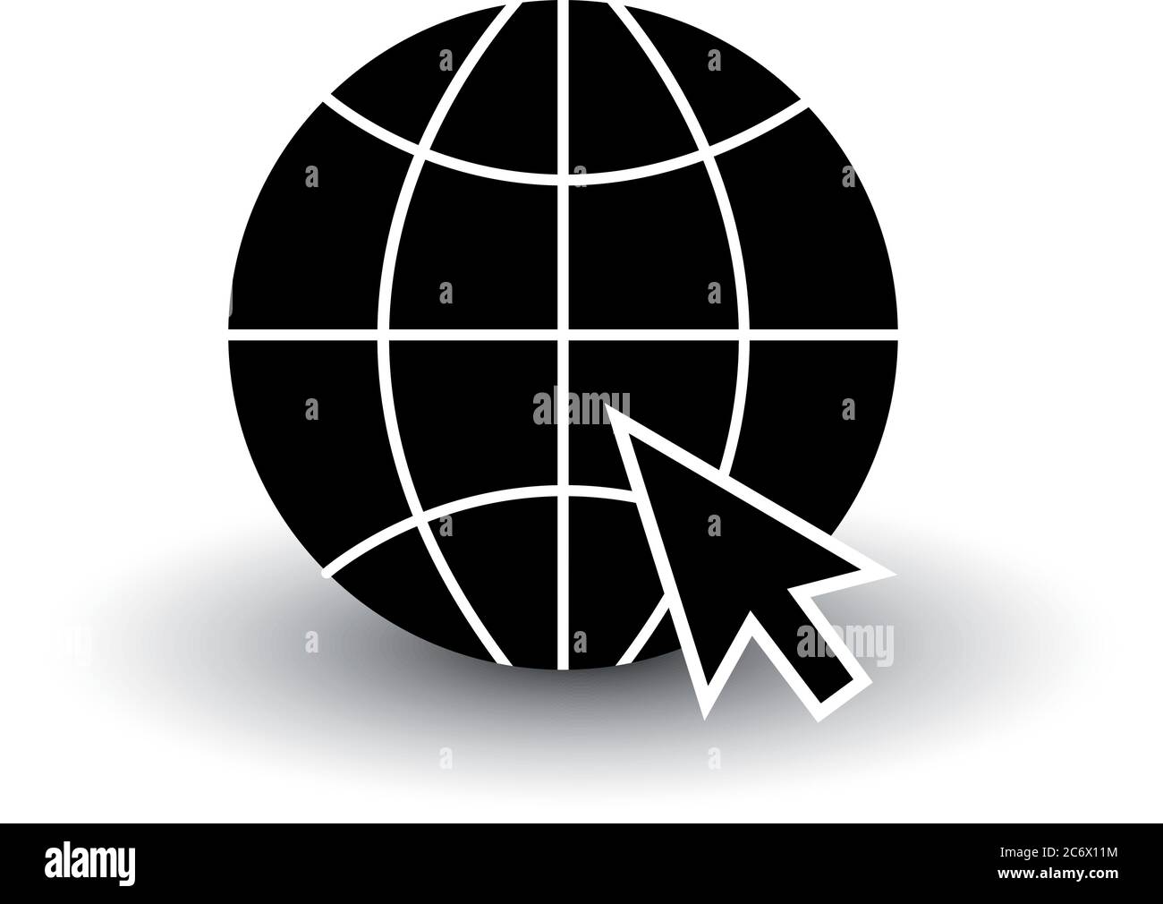 globe wireframe black icon with cursor isolated on white background ...