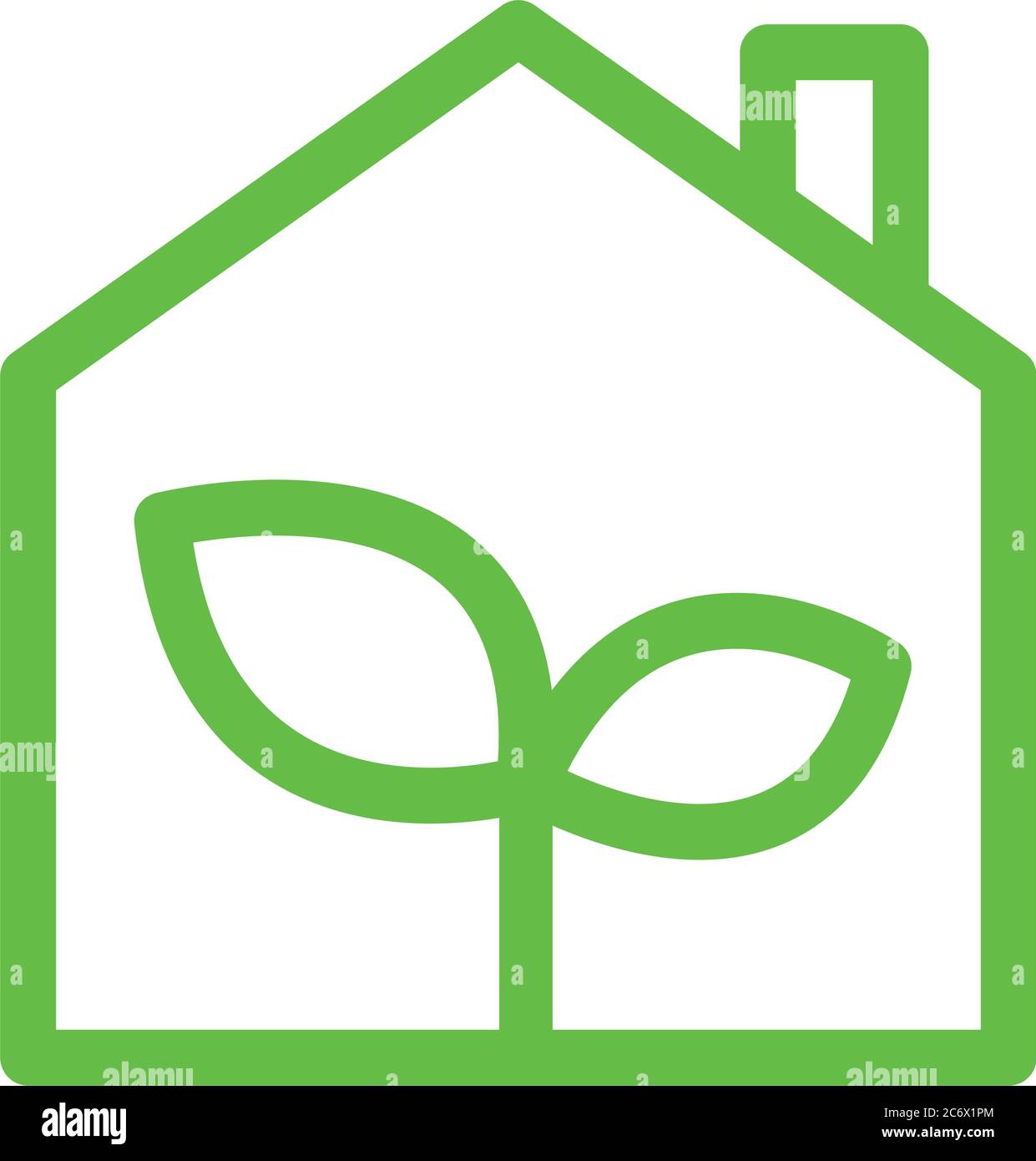 eco green house simple outline vector icon, lush green leaves Stock ...