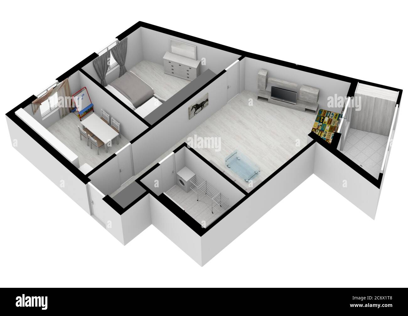 Floor plan. Interior. 3d floor plan for real estate. Home plan. 3D design of home space. Color floor plan. Stock Photo