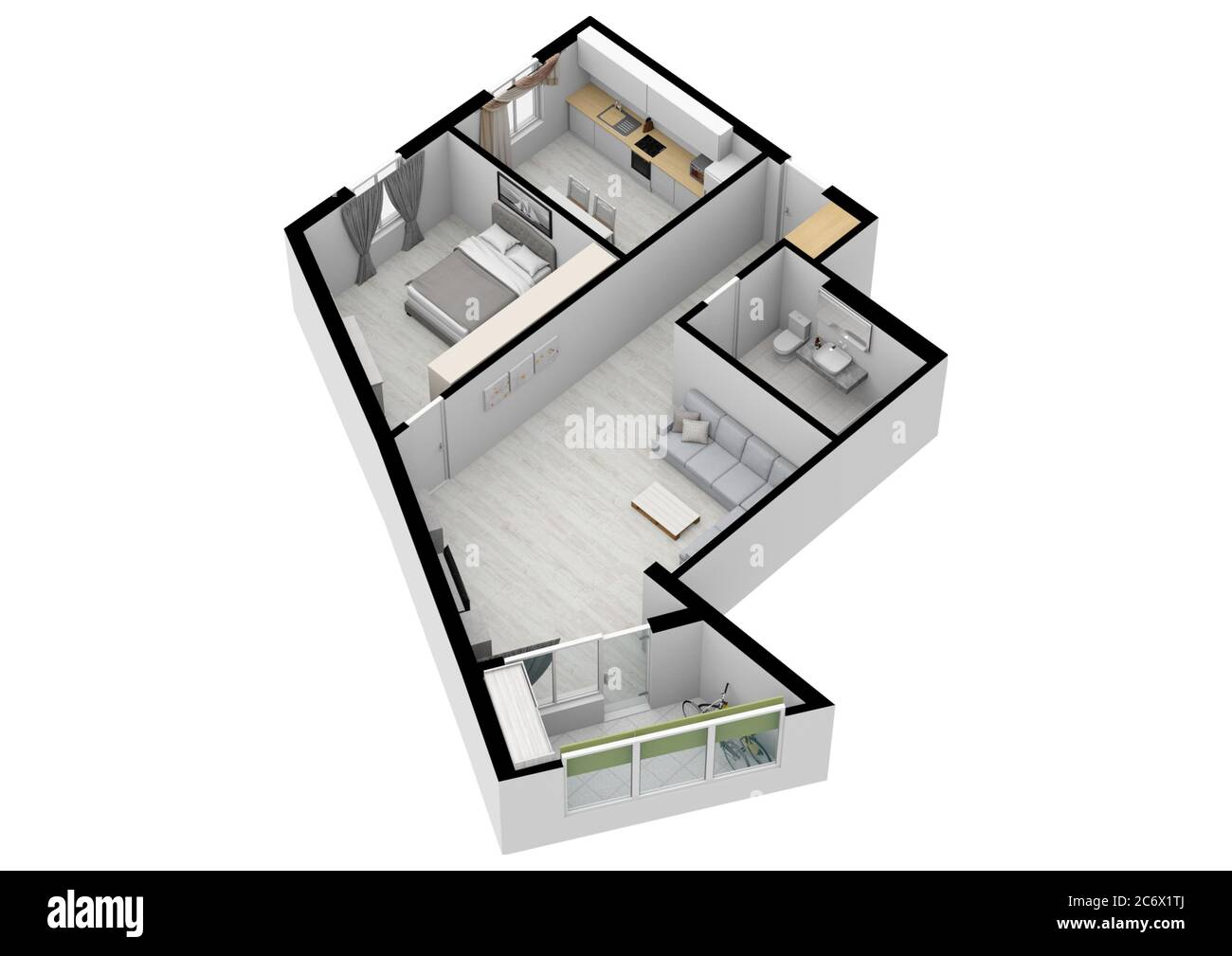 Floor plan. Interior. 3d floor plan for real estate. Home plan. 3D design of home space. Color floor plan. Stock Photo