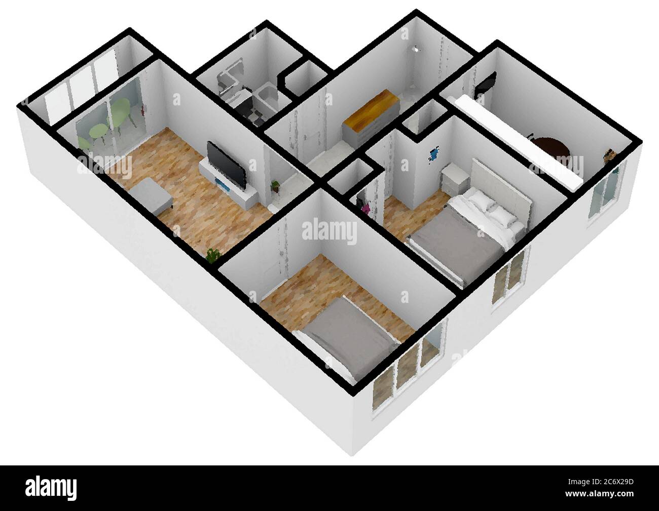 3d floor plan. Black&white floor plan. 3D illustration, sketch, outline  Stock Photo - Alamy