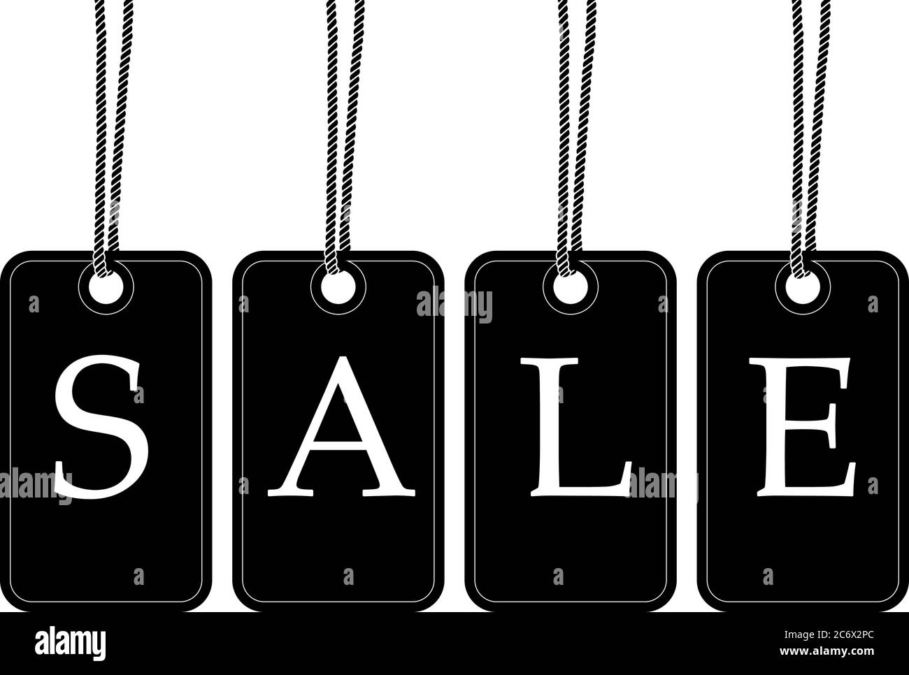 black and white price tag hang from rope big sign sale vector
