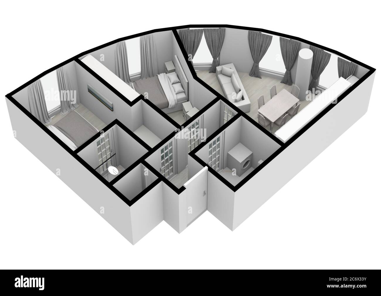 Site plan. 3d floor plan. Black&white floor plan. floor plan top view