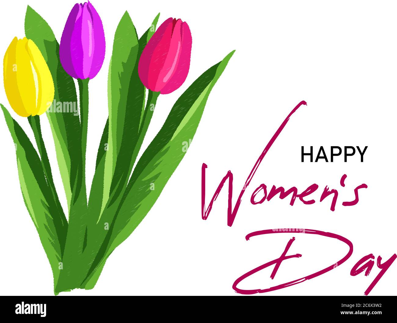 Womens day Greeting Card with bouquet of hand drawn tulips flowers with ...