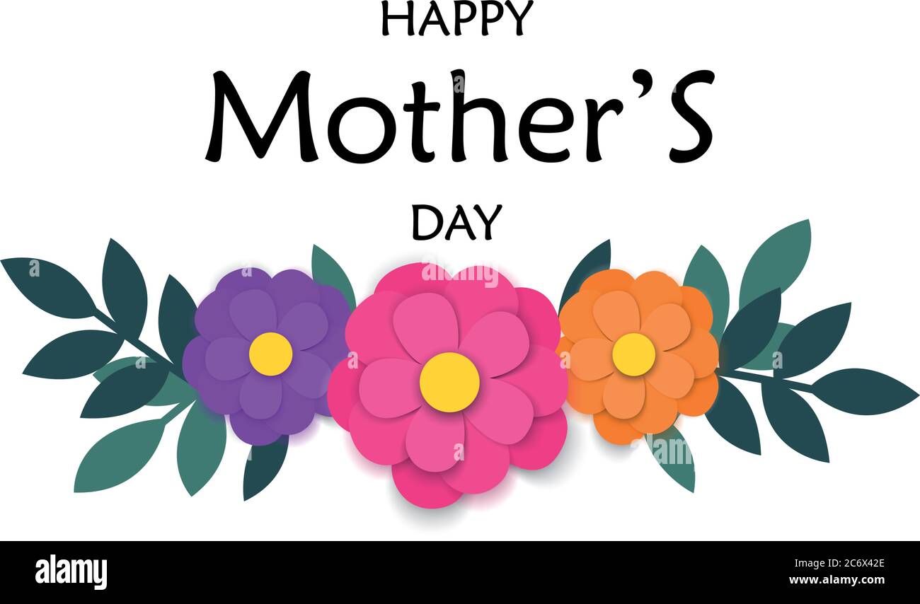 Mothers day Greeting Card with colorful paper cut out flowers and green ...