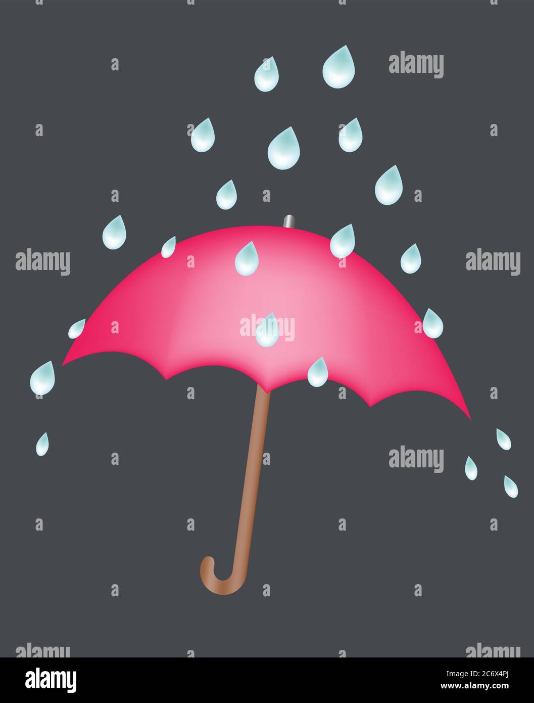 red umbrella under rain drops illustration concept safety keep dry and