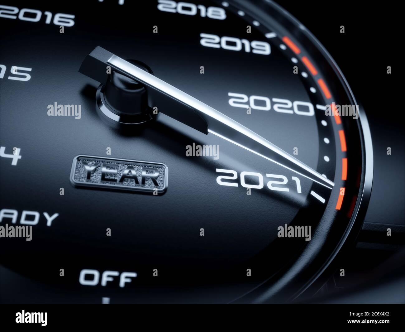 2021 year car speedometer countdown concept. 3d rendering illustration Stock Photo