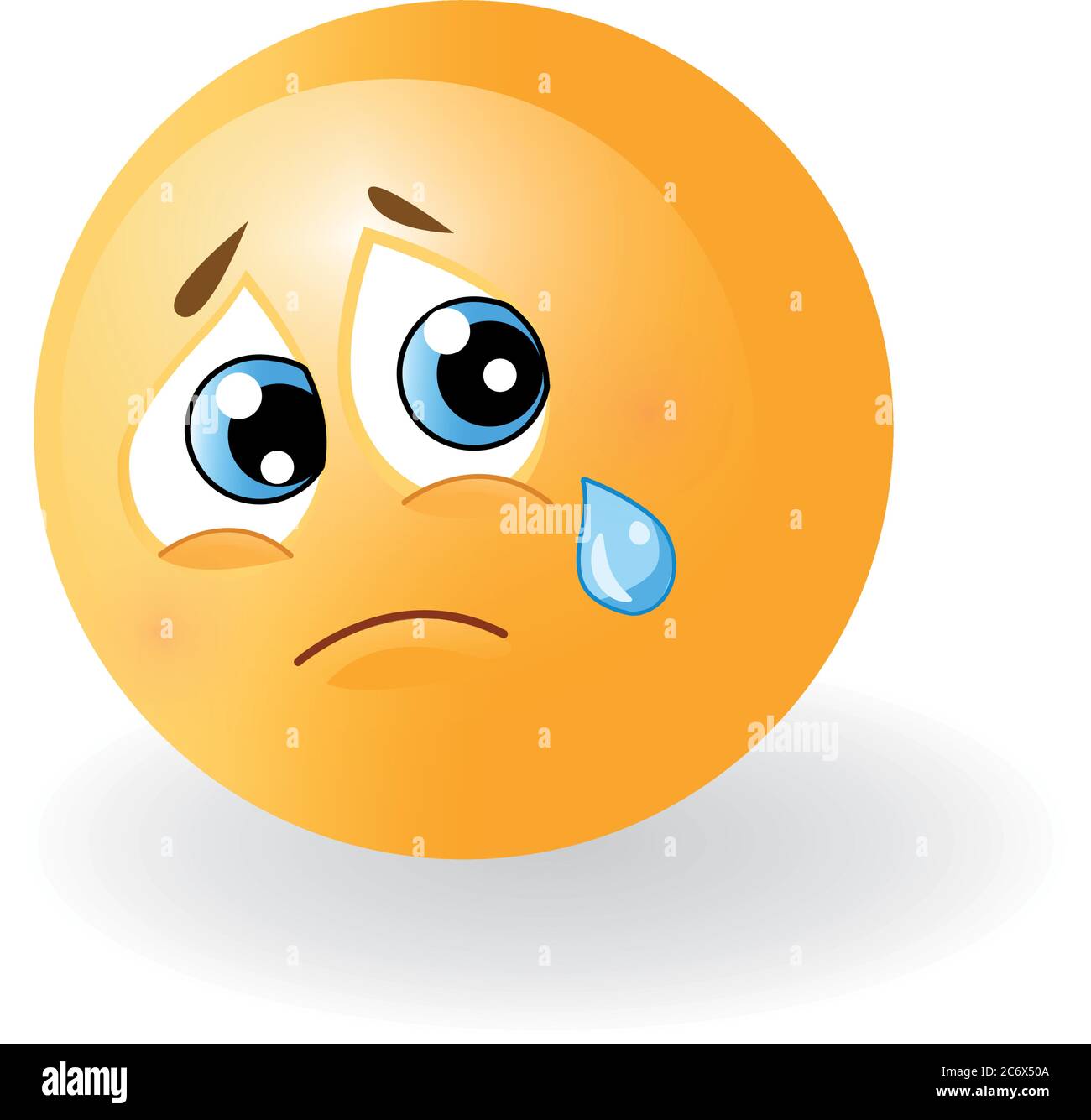 Yellow cute sad emoticon with tear. Face with emotions. Facial ...