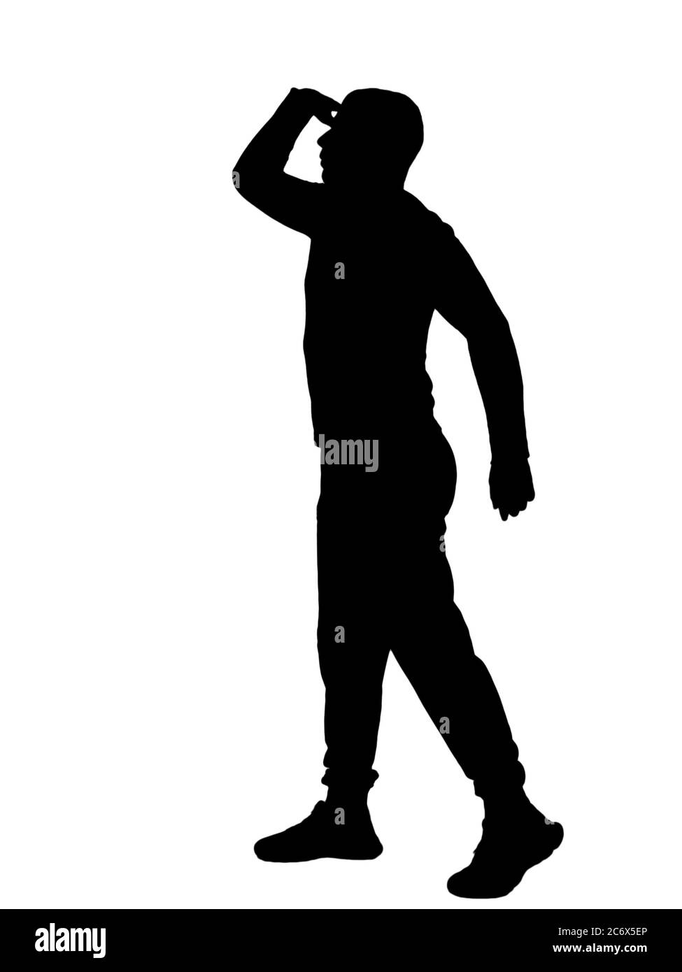 Man protecting eyes from the sun with hand silhouette Stock Photo - Alamy