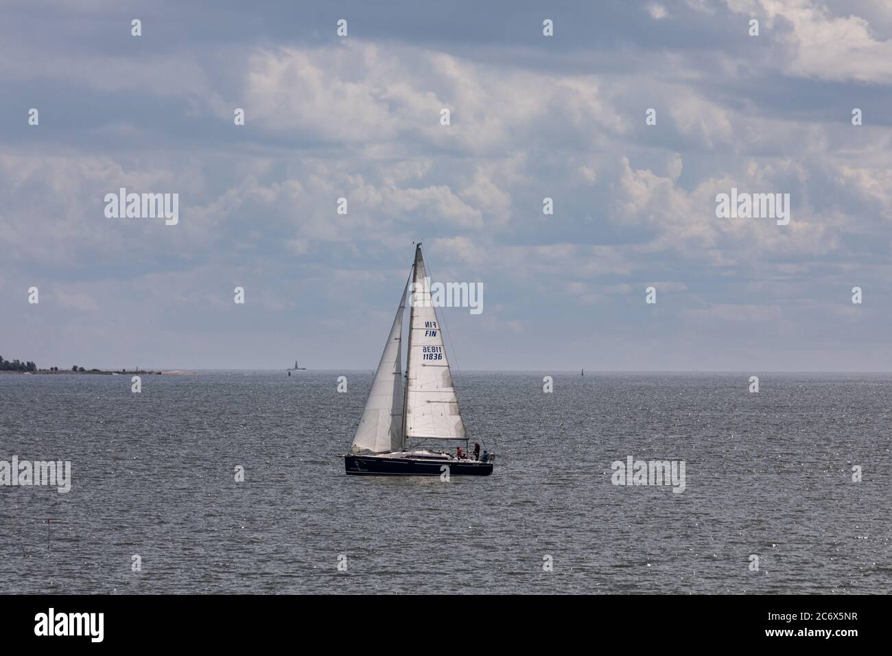 Sailboat sailing in Helsinki archipelago, Finland Stock Photo