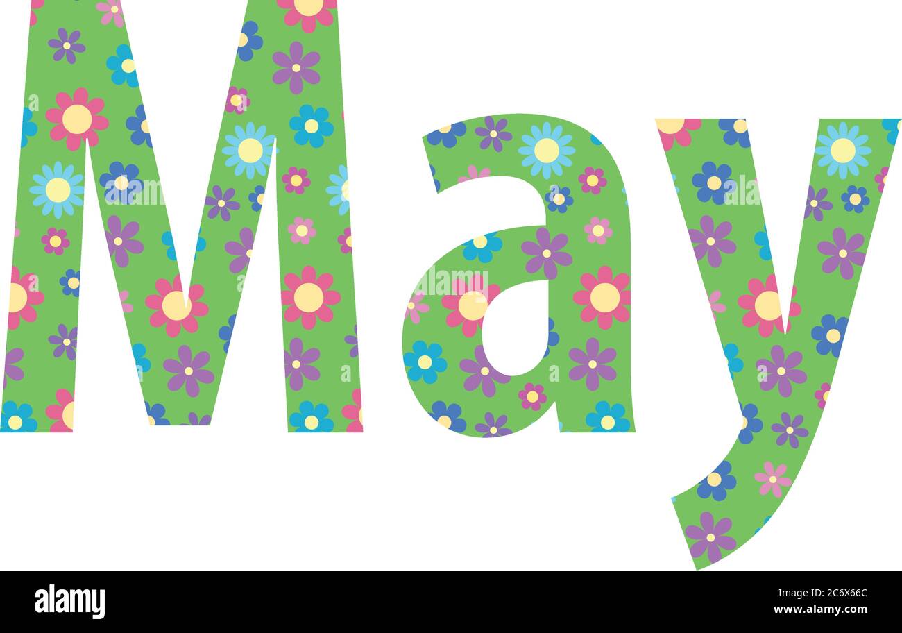 text may lettering with cute spring flower pattern on green isol Stock Vector
