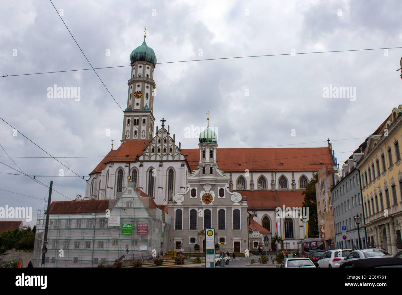 Facade of the St. Ulrich and St. Afra's Abbey in Augsburg, Bavaria, Germany. Long history monastery and Basilica. Stock Photo