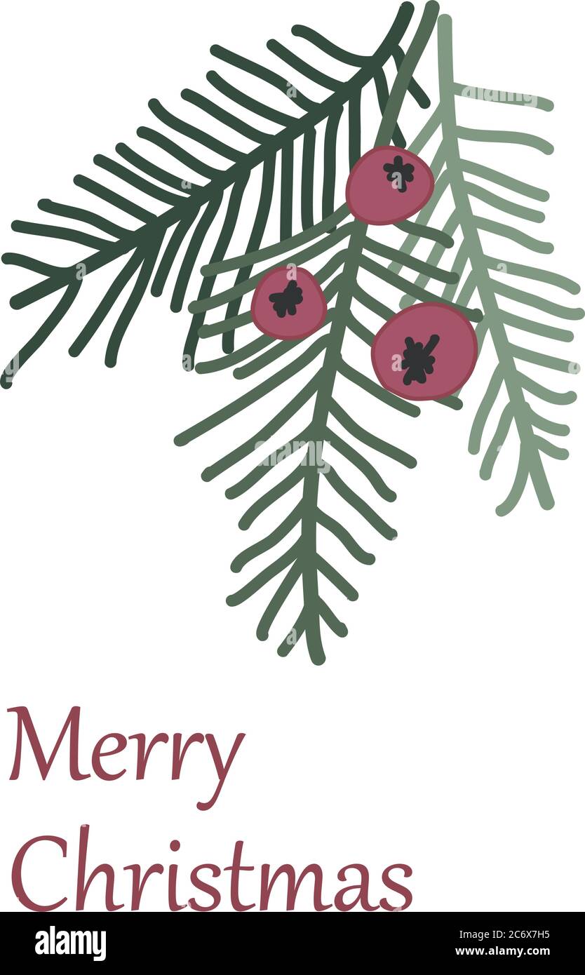 Merry Christmas and Happy New Year greeting card design. Taxus baccata ...